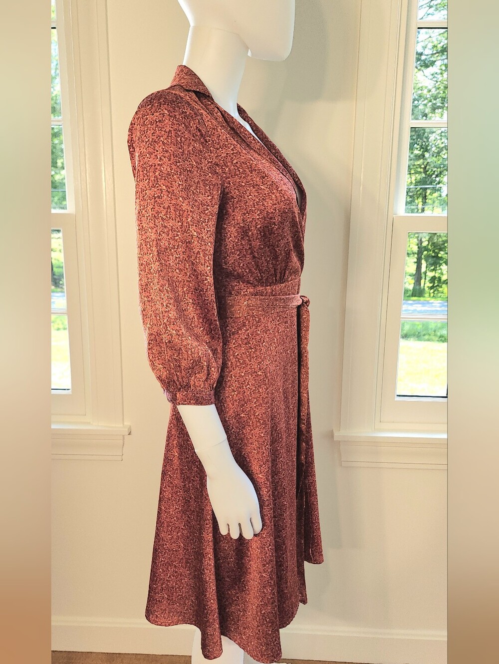 H&M Faux Wrap Silky Dress Vintage Retro Look 70s Office Vibe Size 6 US - Picture 4 of 14